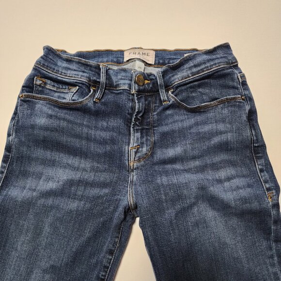 Frame Dark Wash Low Rise Le Skinny De Jeanne Release Stagger Hem - Picture 4 of 6